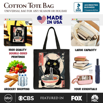 Kawaii Anime Cat Eating Ramen Canvas Tote Bag