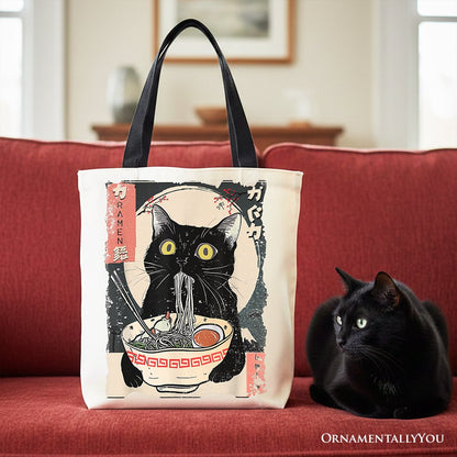 Kawaii Anime Cat Eating Ramen Canvas Tote Bag