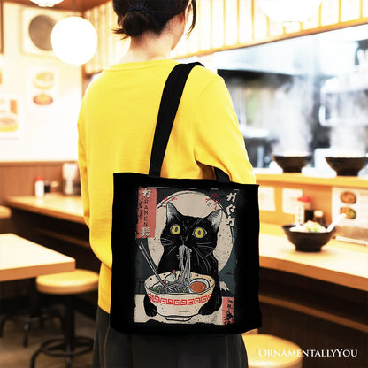 Kawaii Anime Cat Eating Ramen Canvas Tote Bag
