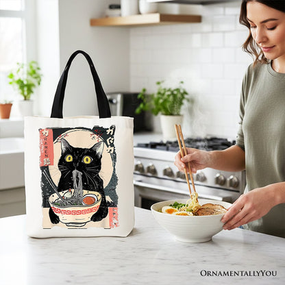 Kawaii Anime Cat Eating Ramen Canvas Tote Bag