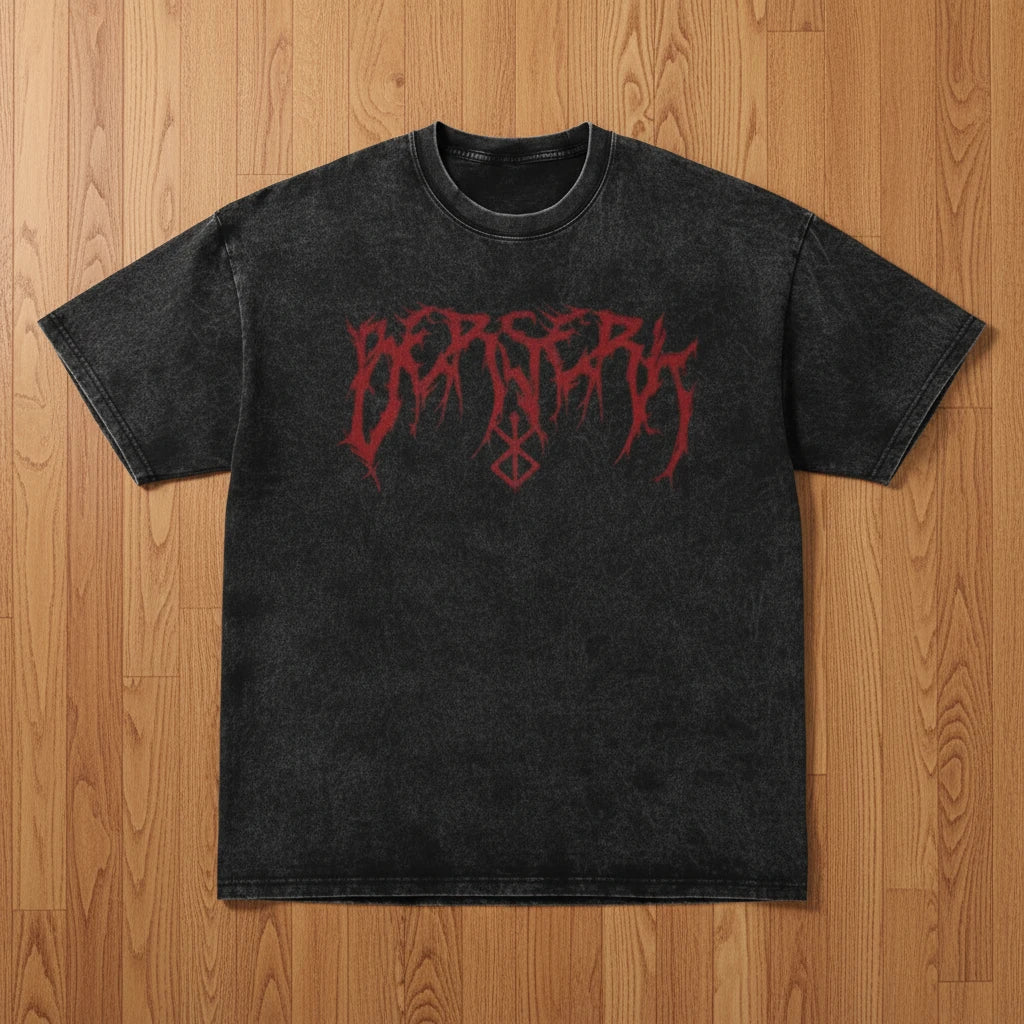 Berserk Graphic Oversized Tee – vintage-washed cotton with bold Berserk logo print, relaxed oversized fit