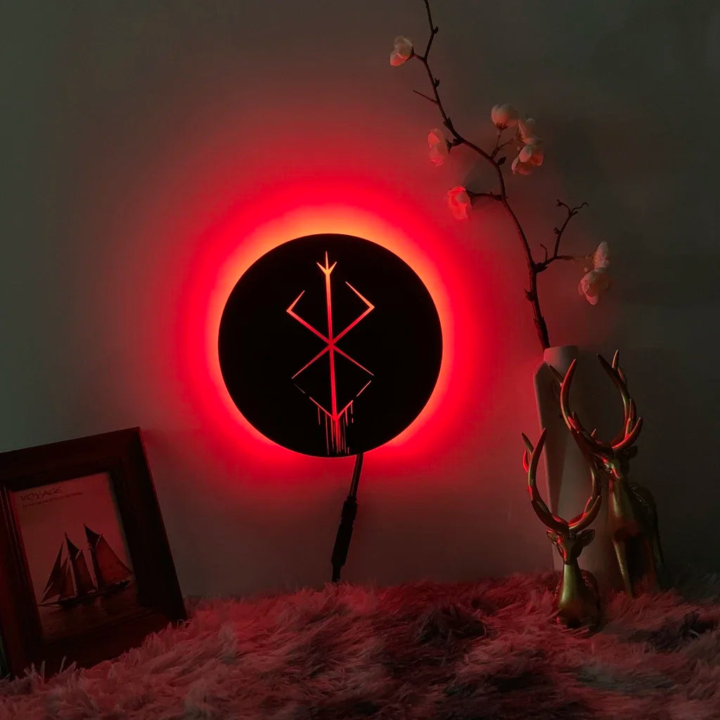 Berserk Guts Silhouette Wall Lamp – RGB LED black mirror acrylic, wall-mounted anime room decor with dimmable lighting