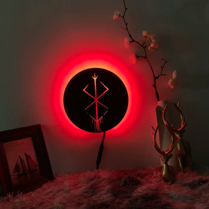 Berserk Guts Silhouette Wall Lamp – RGB LED black mirror acrylic, wall-mounted anime room decor with dimmable lighting