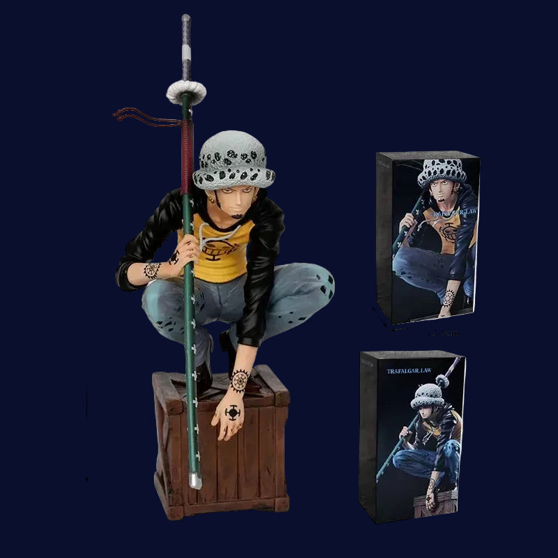 Trafalgar D. Water Law One Piece Figure – 23cm Bandai PVC/ABS in iconic squatting pose, display-ready collectible