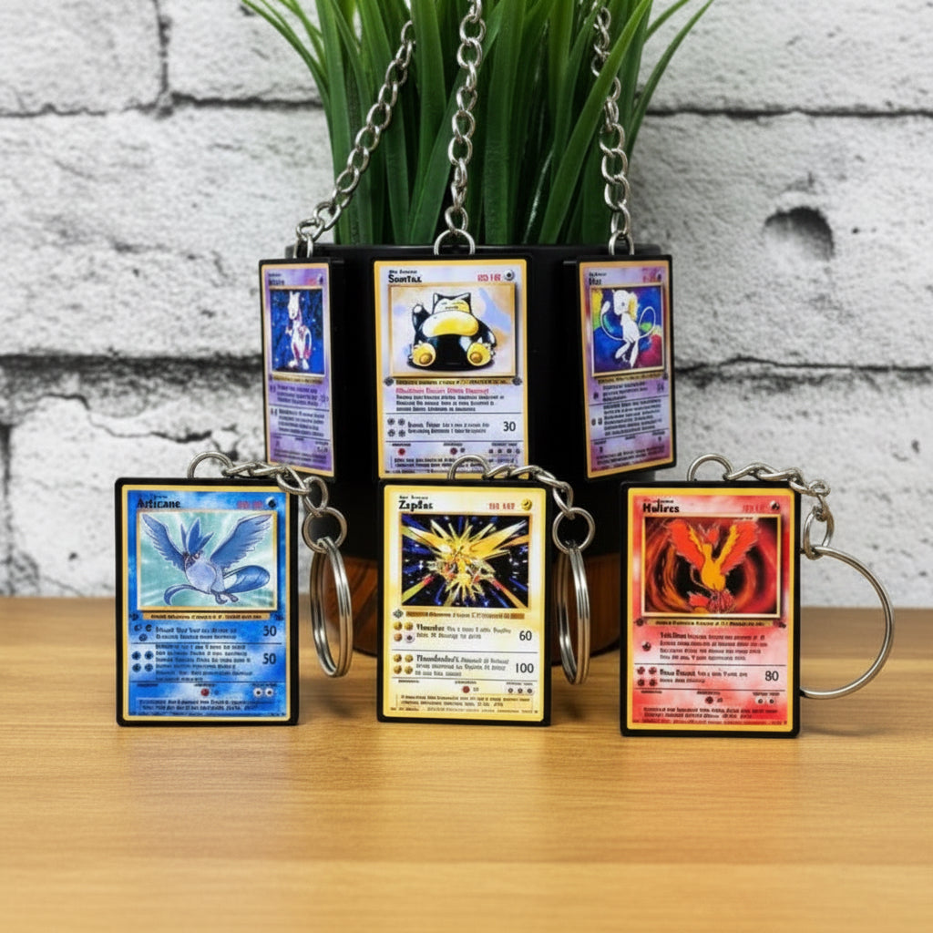 Pokemon card keychains featuring Pokédex numbers 101-151, anime collectible accessories
