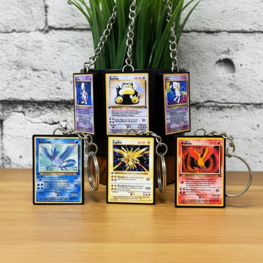 Pokemon card keychains featuring Pokédex numbers 101-151, anime collectible accessories
