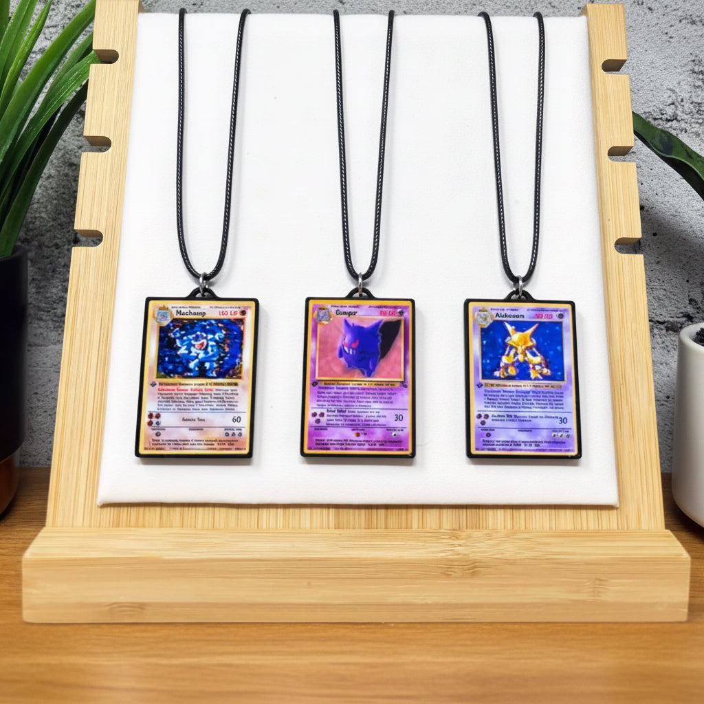 Pokemon card necklace featuring Pokédex numbers 51-100, anime collectible jewelry
